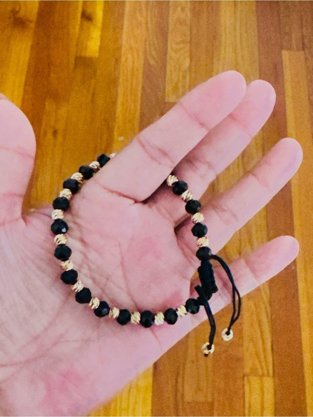18K Gold Plated Beaded Adjustable Black and Gold Men's Bracelet. New